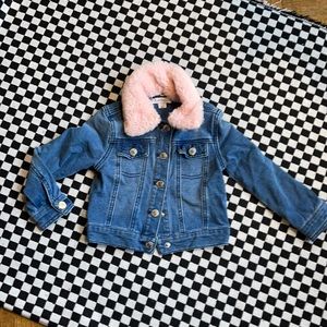 Flapdoodles denim jacket with pink faux fur collar in size 3T